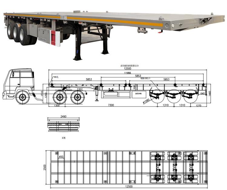 40 Foot Container Flatbed Tri Axle Flat Deck Trailer for Sale in Tanzania